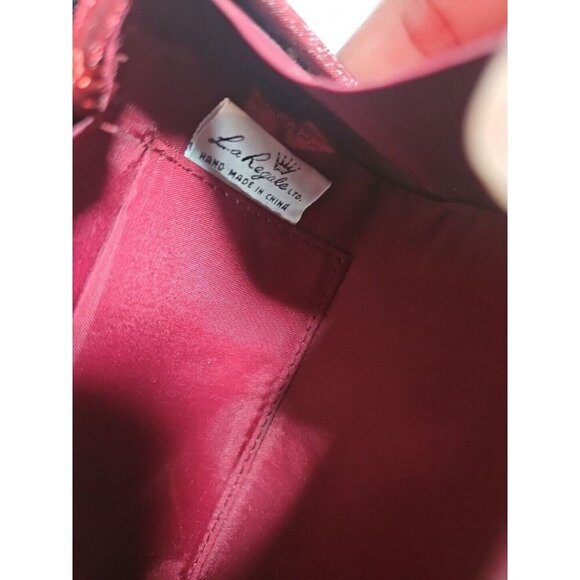 Vintage Red Shimmer Clutch Evening Satin Formal Slip Knot 90s LA REGALE - Picture 3 of 4